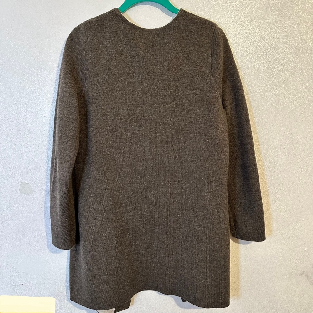 Equestrian Style Brown Wool Blend Sweater with Buckle Latch - Picture 2 of 13